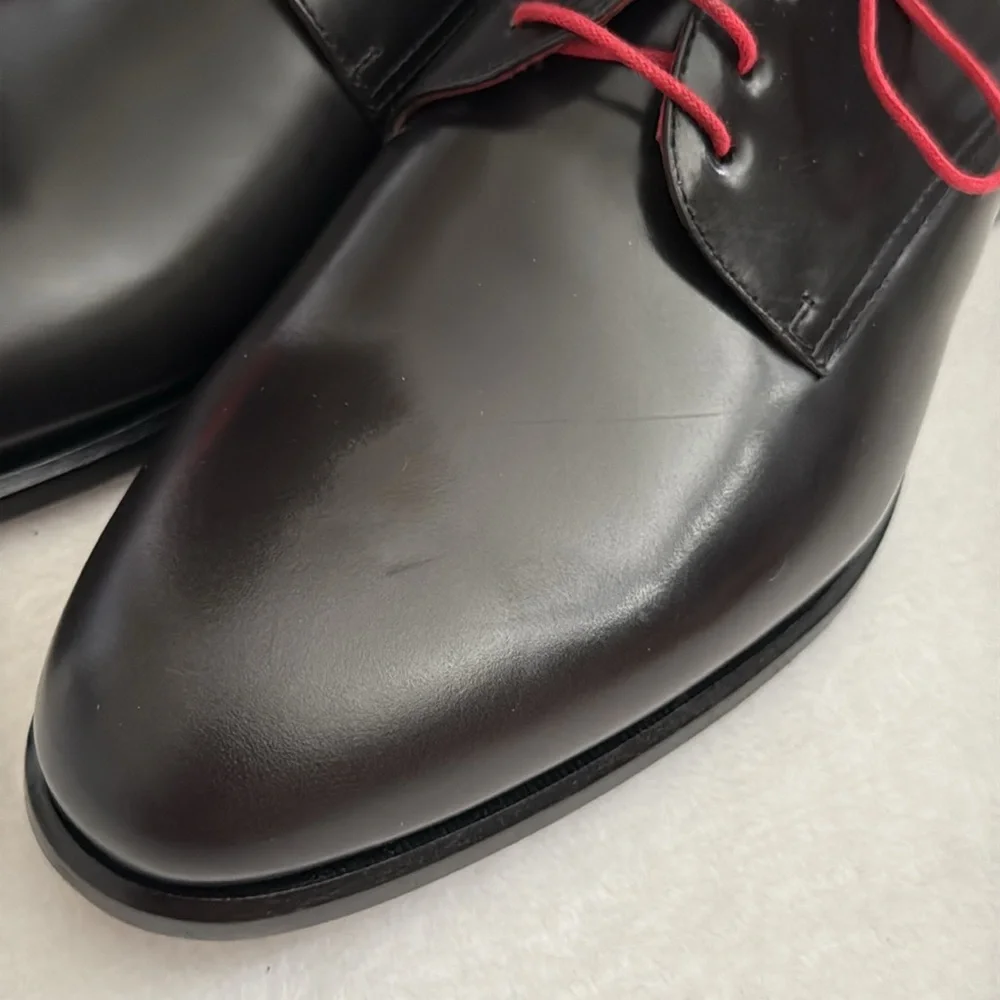 Sam Surin | Bespoke Black Leather Oxfords Red Laces Custom DF Monogram (9.5)